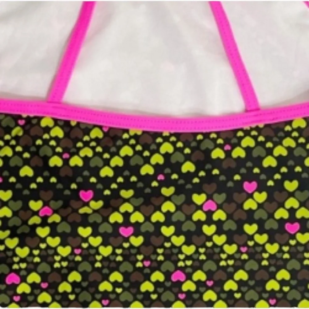 Girls Swimsuit One Piece Bathing Suit Hearts Summer Beach Pool Green Pink White
